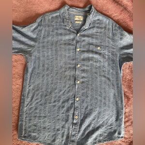 Weatherproof Vintage Washable Linen Short Sleeve Button Up Shirt Blue